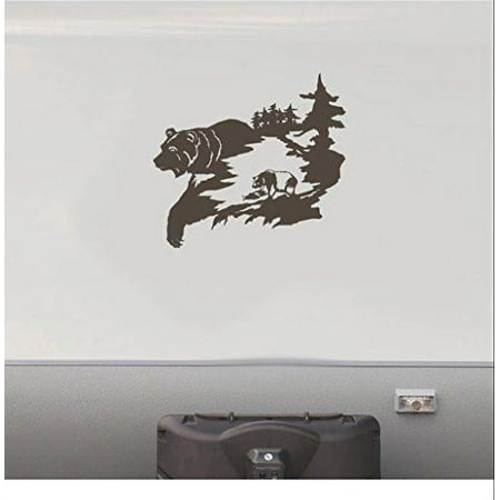 Bear Fishing Hunting RV Camper Vinyl Decal Sticker Mountain Scene