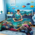 thumbnail image 3 of Manfei Dolphin Colorful Coral Twin Bedding Sets for Kids Boys and Girls, Ocean Marine Life Print Bedding Comforter Set, Navy Reversible 7-Piece, 3 of 6