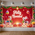 thumbnail image 6 of Colorful Ornaments Christmas Banner Golden Stars Holiday Display Gift Boxes Cactus Decor Navidad Backdrop for Christmas Party Indoor Celebration Xmas Gathering, 6 of 9