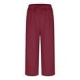 thumbnail image 4 of Htigea Clearance Womens Casual Loose Elastic Waist Cotton Trouser Cropped Wide Leg Pants Clearance Sale Wine,M, 4 of 6
