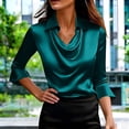 thumbnail image 4 of Womens Tops Elegant Cowl Neck 3/4 Sleeve Satin Work Blouse Spring Summer Shirts for Women Black Xl, 4 of 6