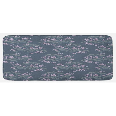 

Leaf Kitchen Mat Abstract Japanese Plum Blossoms Nature Garden Flora Theme Plush Decorative Kitchen Mat with Non Slip Backing 47 X 19 Bluegrey Pale Pink Sage by Ambesonne