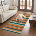 thumbnail image 4 of Hallway Runner Rug 2x6ft Teal Orange Striped Washable Runner Rug Non Slip Non-Shedding Low-Profile Abstract Vintage Watercolor Geometric Long Bathroom Floor Carpet Rugs for Kitchen Entryway Bedside, 4 of 8