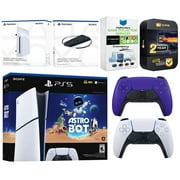 Sony PlayStation 5 Astro Bot Slim Digital Bundle with Disc Drive, Extra Controller, Vertical Stand, MightySkins Game Collection Services and 2 Year Extended Warranty - Galactic Purple