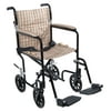 Drive Medical Flyweight Lightweight Folding Transport Wheelchair, 19", Black Frame, Tan Plaid Upholstery