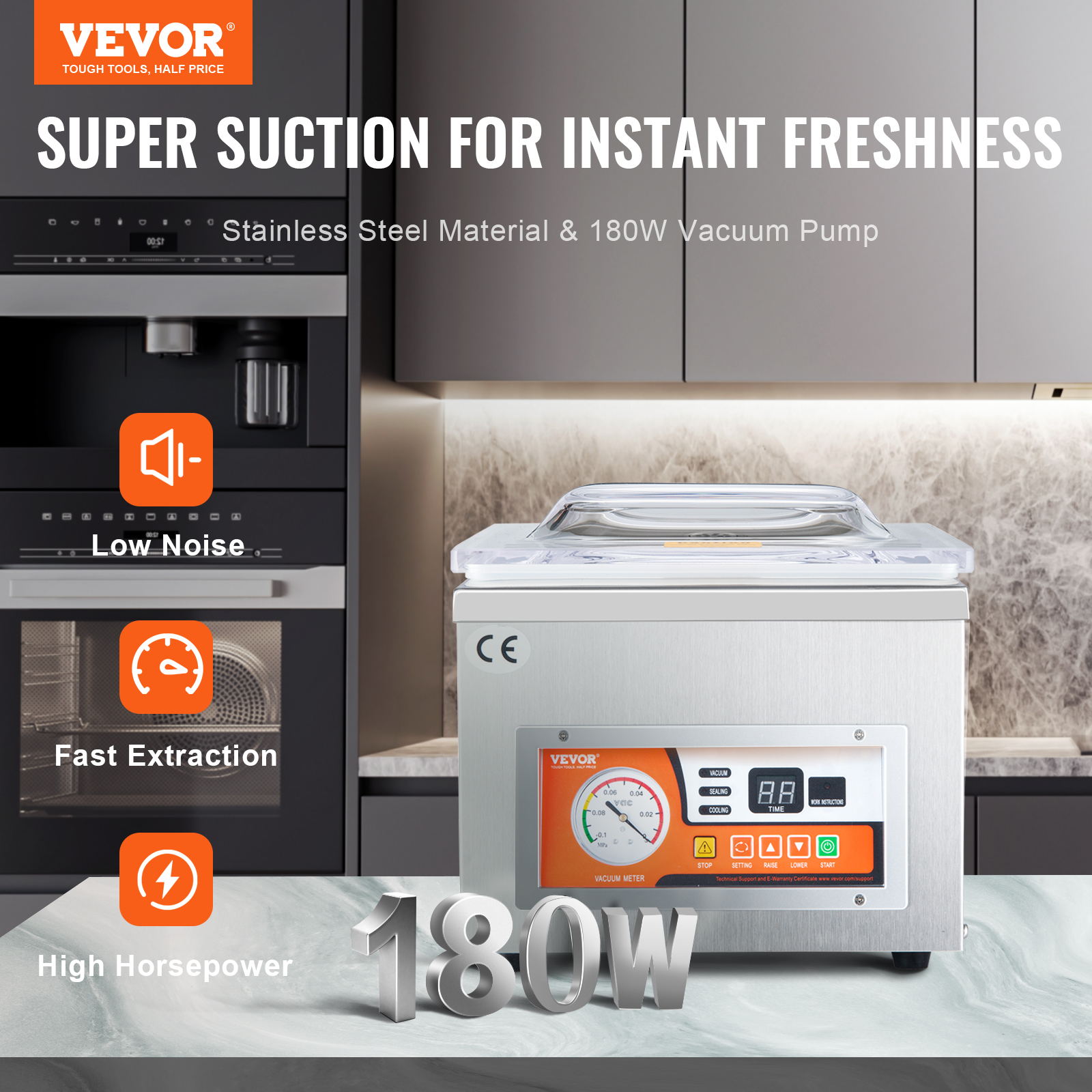VEVOR Chamber Vacuum Sealer, 260W Sealing Power, Vacuum Packing Machine for Wet Foods, Meats, Marinades and More, Compact Size with 10.2" Sealing Length, Applied in Home Kitchen and Commercial Use