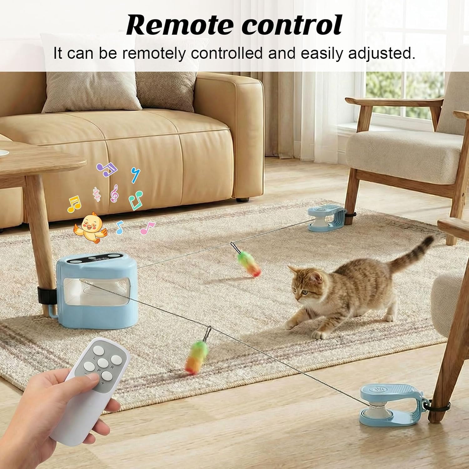 Interactive Chase Toys, Automatic/Remote Control Cat Chasing Toy for Indoor Cats, Adjustable Speed Cat Treadmill, Imitate The Sound of Bird for Bored Cats to Play, Exercise/Blue