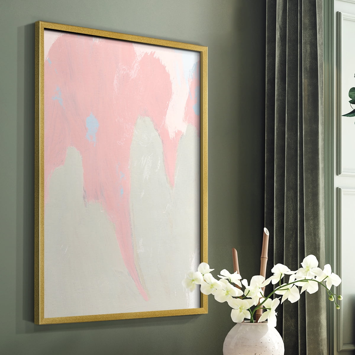 Blushing Abstract IV Framed Print in Gold Solid Wood Framed Print No Nail Hanging