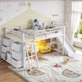 thumbnail image 5 of Leumius Twin Size Metal Loft Bed with Slide & Ladder, Metal Loft Bed with Storage Drawers and Hanging Area, LED Lights,Antique White, 5 of 17