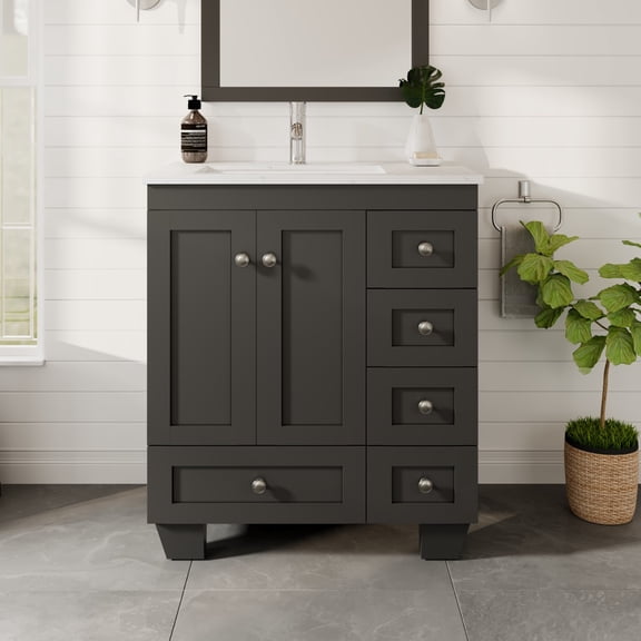 Eviva Happy 28" x 18" Transitional Espresso Bathroom Vanity with White Carrara Quartz Countertop