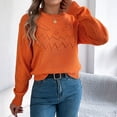 thumbnail image 6 of JUUNthy Sweater for Womens, Hollow Out Pattern Long Sleeve Crewneck 2026 Soft Comfort Knit Tops Orange S, 6 of 12