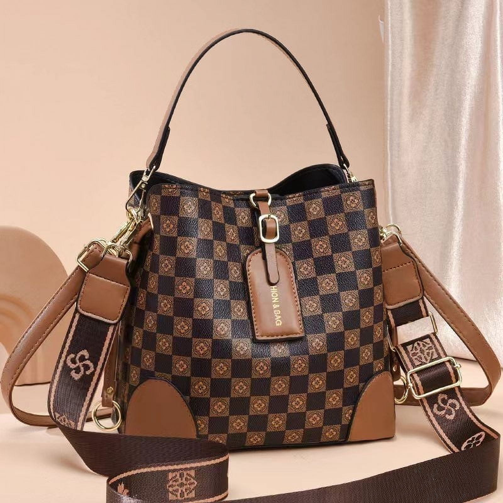 PORT&LOTUS Small Compact Leather Crossbody Bag for Women Classic Floral Bucket Bag for Women with Shoulder Strap Women's Top-handle Handbags with Adjustable Shoulder Strap