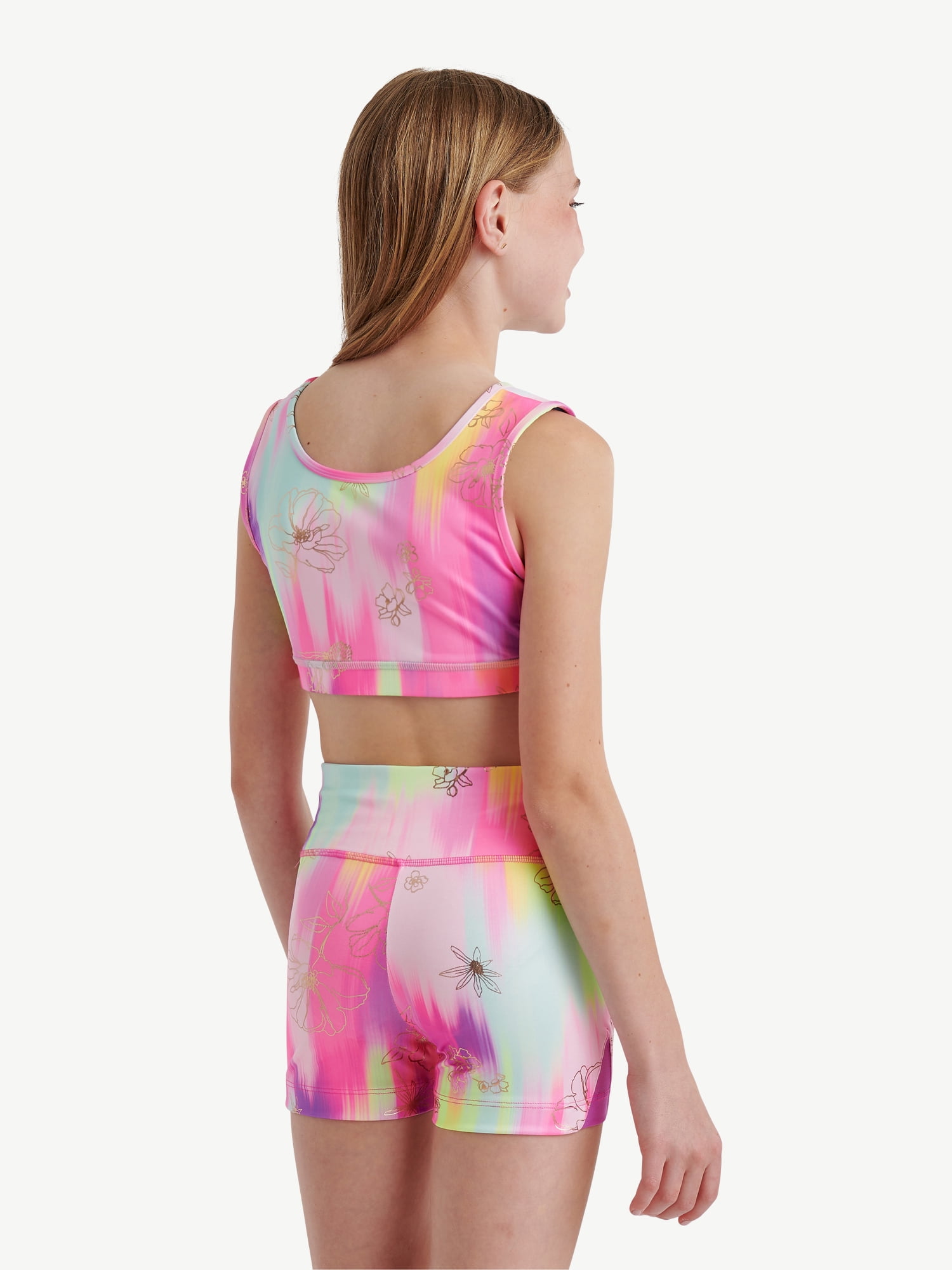 Justice Reversible Keyhole Teen Sports Bra for Girls with Paint Effect Print, Sizes XS-XL