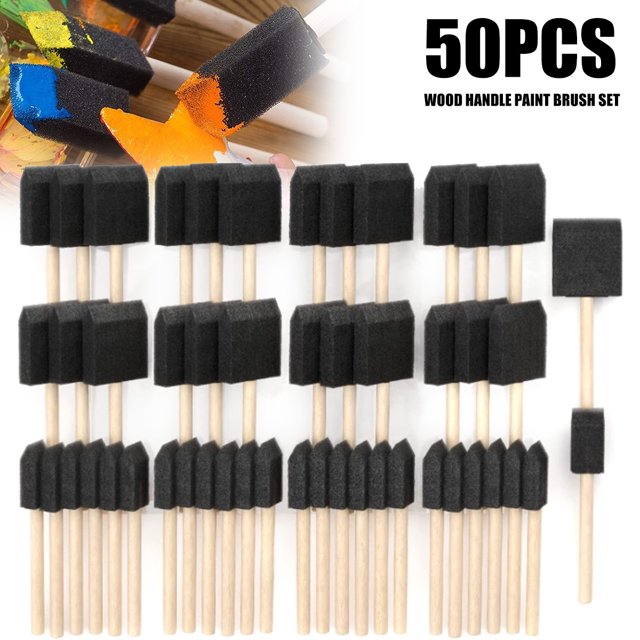 Juego De Brochas De Esponja De 50 Uds, Brocha De Pintura De Esponja De 2 Tamaños Con Mango De Madera Para Pintar Manualidades Diy Muyoka Hogar