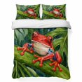 thumbnail image 2 of 3 Pieces Queen Quilt Set,Summer Tropical Red Frog Pattern Soft Bedding Sets with 1 Quilt & 2 Pillow Shams,Monstera Leaf Summer Bedspread Lightweight Coverlet Comforter for All Season, 2 of 9