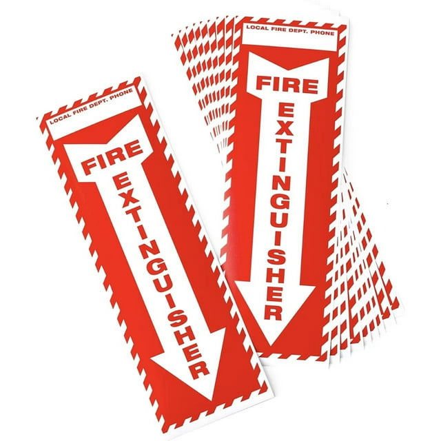 Adhesivo con señal de advertencia direccional para extintor de incendios, 4 unidades