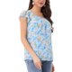 thumbnail image 4 of INSPIRAR CHIC Blusa Floral para Mujeres del Día de San Valentín, Casual de Verano, Cuello Cuadrado, Chiffon, Manga Corta, Camisetas con Volantes, L Azul Cielo, 4 of 6