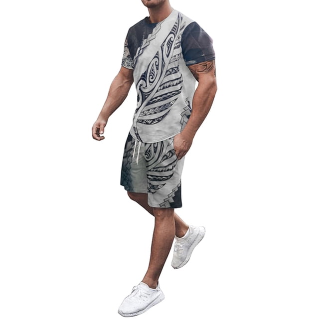MAWCLOS Pyjama pour Hommes Deux Pièces Ensemble de Maison Manches Courtes Taille Élastique Rue 2 Pcs Survêtement 4 2TG