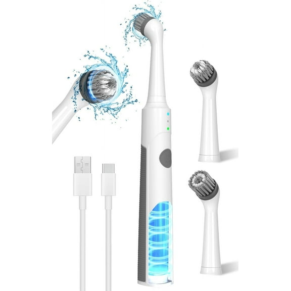 CLEAN EXPERT Electric Cleaning Brush Power Scrubber with 4 Brush Heads, Rechargeable Grout Brush for Bathroom/Kitchen, Electric Spin Scrubber - Gray White