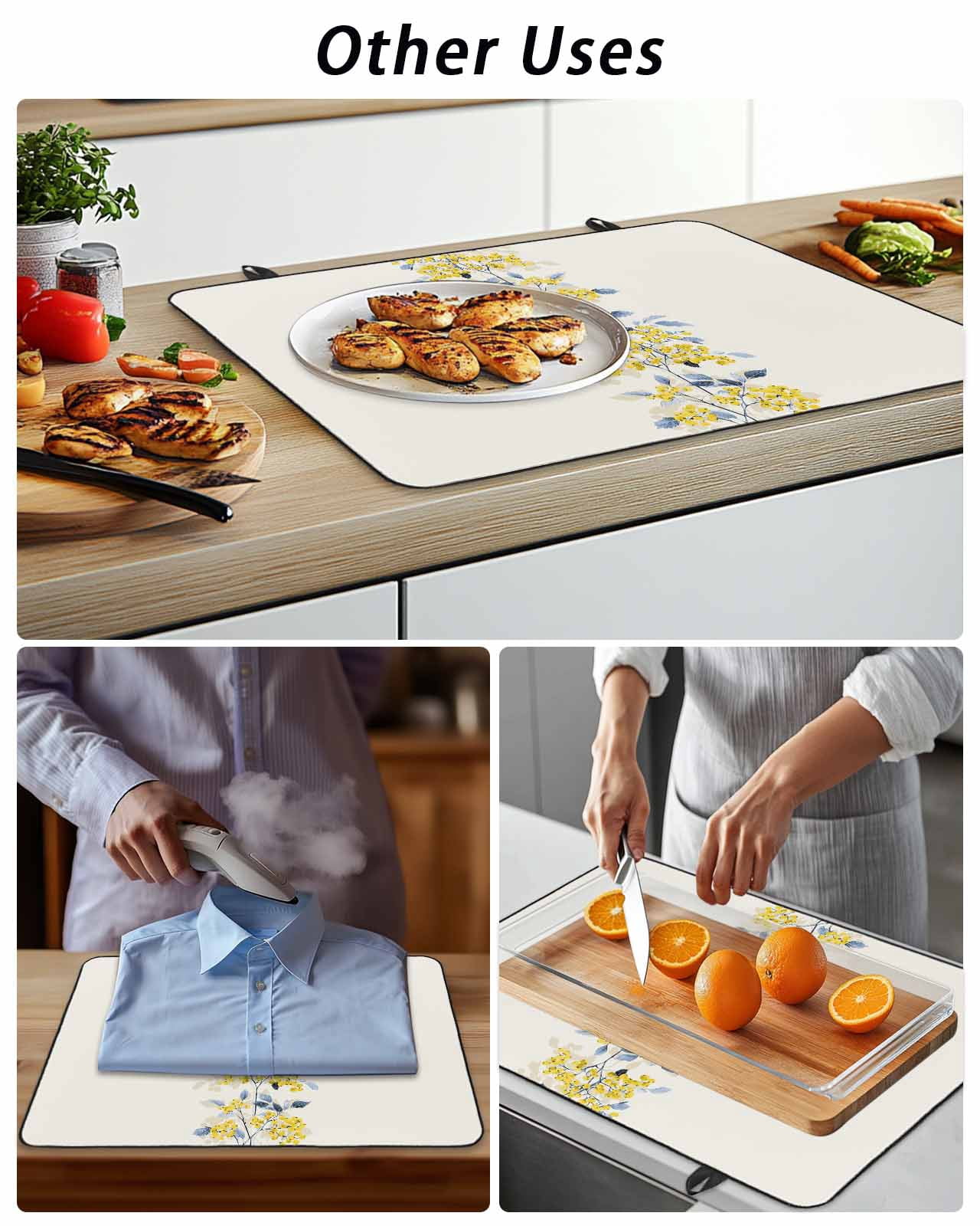 Stove Top Covers for Electric Stove, Yellow Fruit Glass Stovetop Cover Protector, Vintage Country Leaves Berries Blue Plants Induction Cooktop Protector Oven Mat for Kitchen Countertop 24"x21"