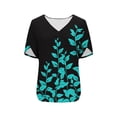 thumbnail image 4 of Xuyuer Womens Tops Dressy Casual Puff Short Sleeve Shirts　Henley V-Neck Summer Tops Pleated T-Shirts Loose Fit Tunic Blouses, 4 of 5