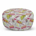 thumbnail image 1 of Train Pouf Cover with Zipper, Railway Station Composition Art in Energetic Colors, Soft Decorative Fabric Unstuffed Case, 30" W X 17.3" L, Yellow Green Hot Pink, by Ambesonne, 1 of 5