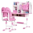 thumbnail image 3 of kluokesi 1 Ensemble Bureau et Chaise d'Étude pour Enfants, Ensemble Table et Chaise d'Étude pour Enfants Réglable en Hauteur avec Correcteur de Siège, Design à Compartiments (Rose), 3 of 8