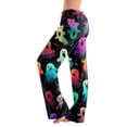thumbnail image 2 of Halloween Pajama Pants for Women Bat Pumpkin Wide Leg Spooky Sleep Pants Witch Hat Castle Drawstring Horror Pajama Pants, M, 2 of 5