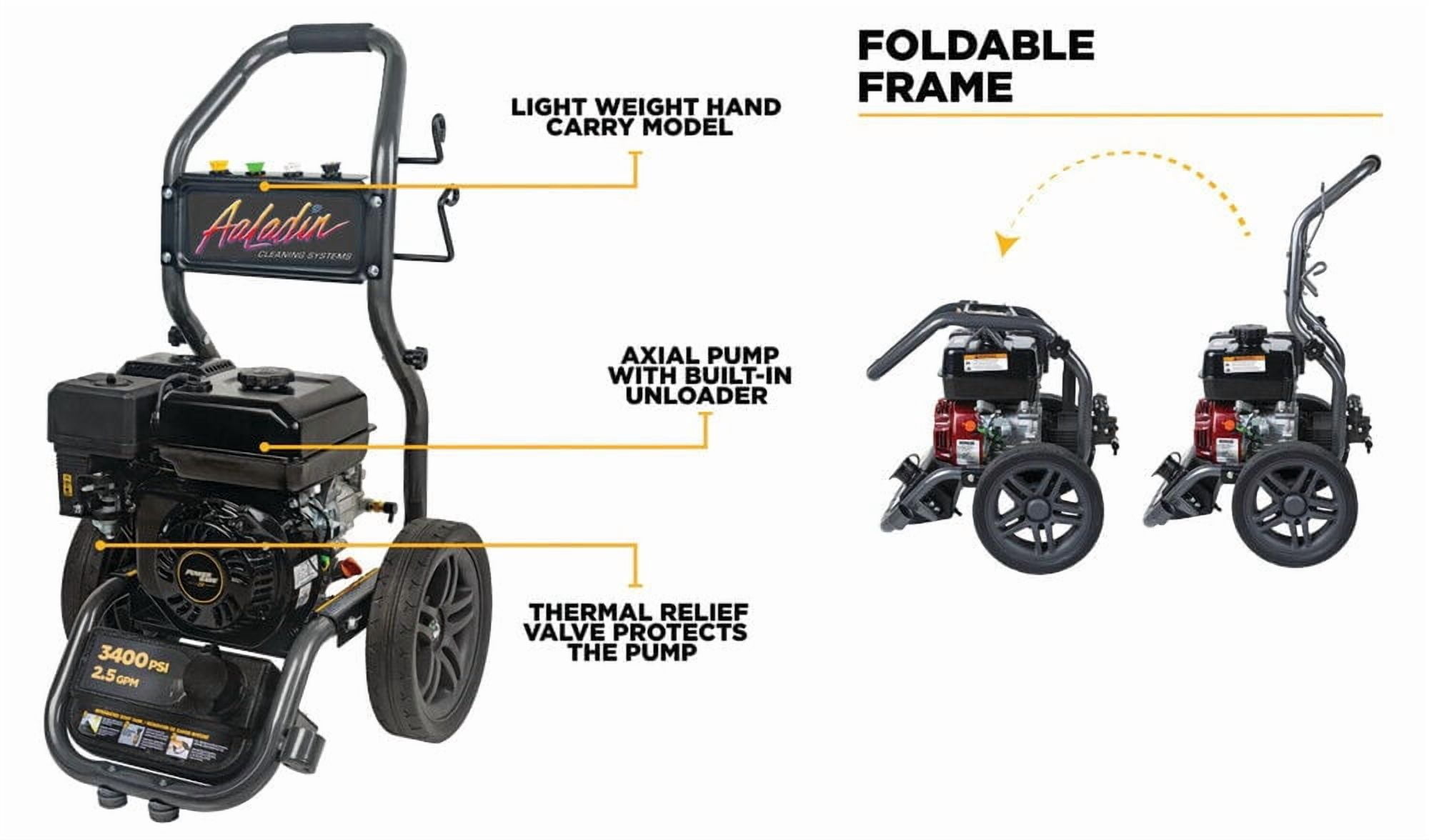 Aaladin Cleaning Systems 3400 Psi 2.5 Gpm Gas Powered Cold Water Pressure Washer With 4 Spray Tips