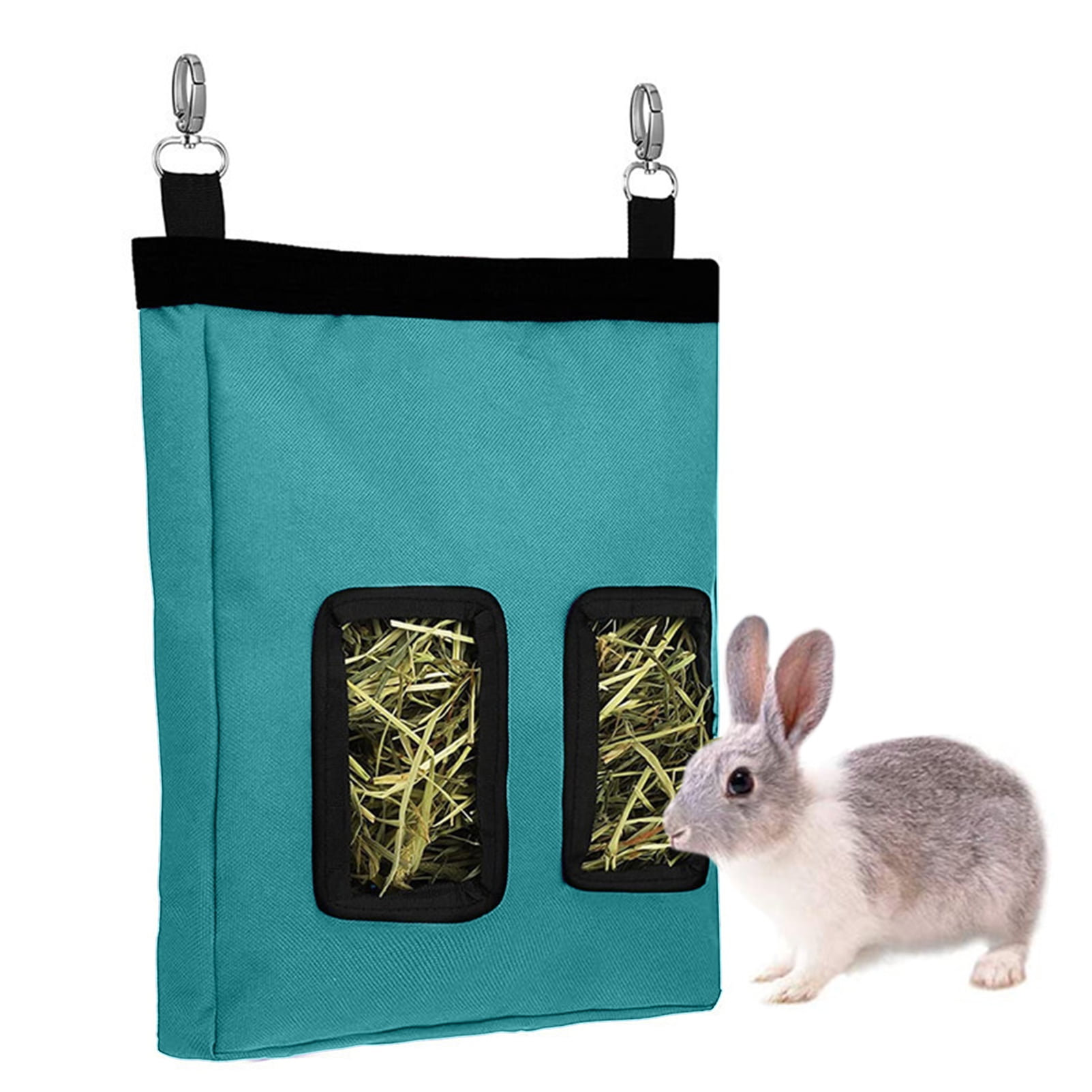 CHBORLESS Rabbit Hay Feeder Bag Bunny Guinea Pig Hanging Hay Feeder Storage Bag (Blue)