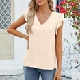 thumbnail image 2 of gakvbuo Summer Tank Tops For Women 2024 Shirred Sleeve Fashion Casual Women's Solid Short Sleeve V-neck Fold T-shrit Top Blouse, 2 of 5