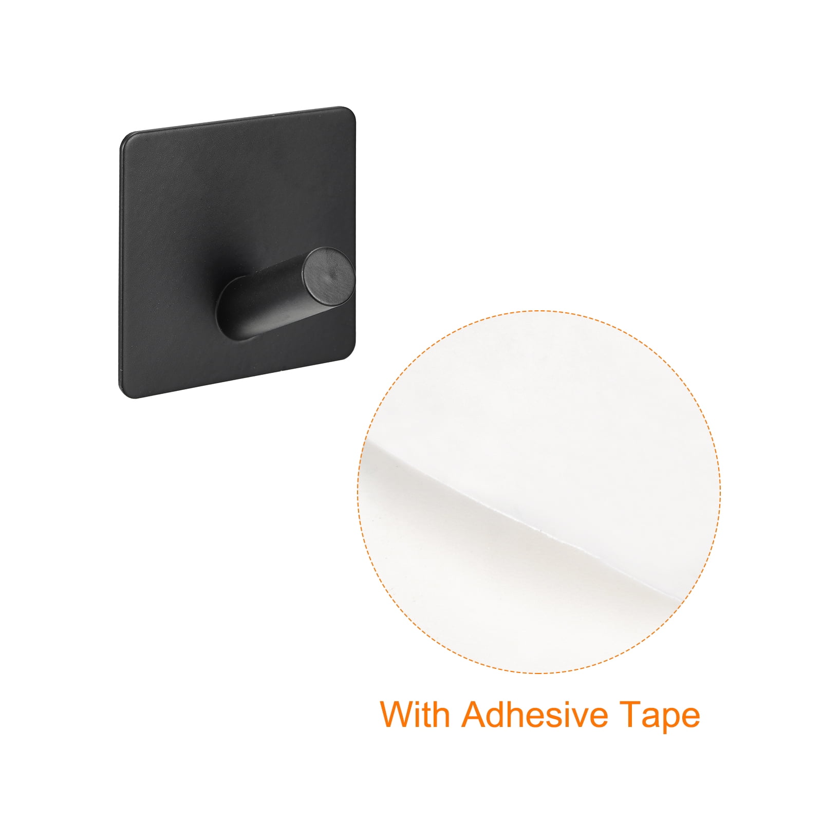 Unique Bargains Self Adhesive 304 Stainless Steel Sticky Hooks Wall Hanger Black 2Pcs