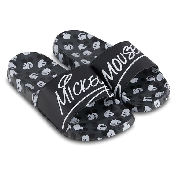 Disney Men’s Mickey Mouse Slides, Printed Slippers Slip-on Sandals Black – 8/9