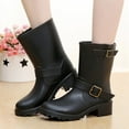 thumbnail image 2 of Short Mid Calf Rain Boots for Women Fashion Classic Buckle Waterproof Rubber Slip on Rainboots Garden Shoes, 2 of 9