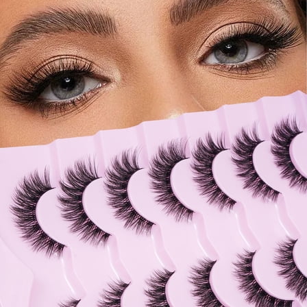 Fluffy Faux Mink False Eyelashes 7Pairs Full Volume Strip Lashes Winged Cat Eye