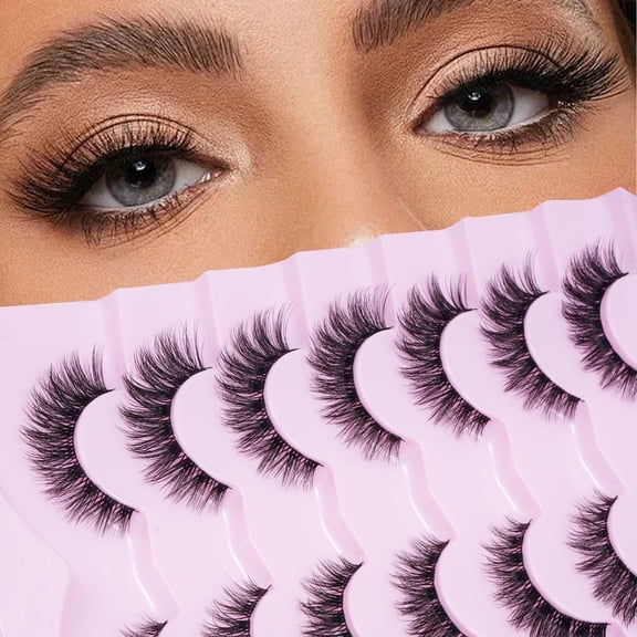 Fluffy Faux Mink False Eyelashes 7Pairs Full Volume Strip Lashes Winged Cat Eye