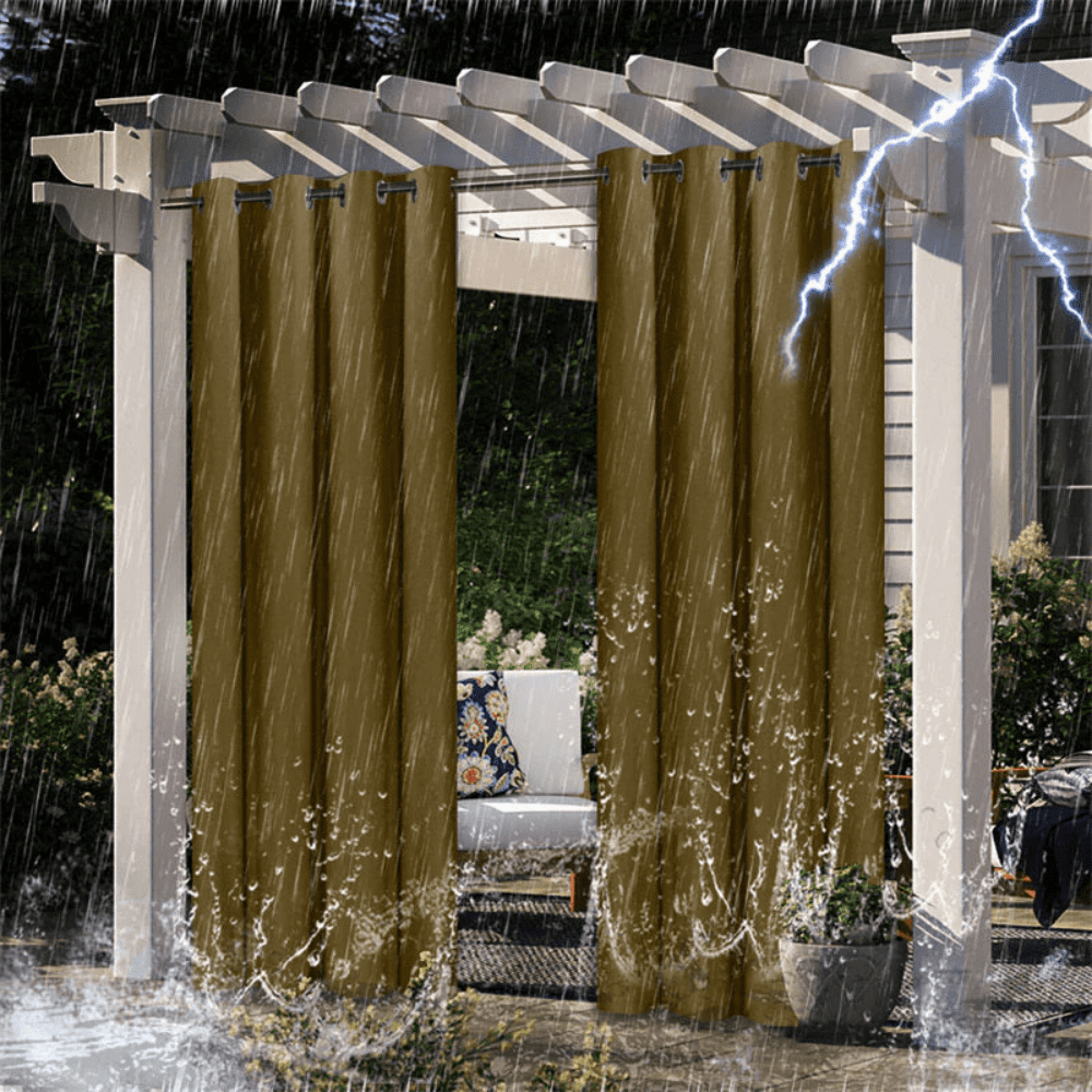 Coffee Grommet Top Waterproof Outdoor Curtain, Front Porch & Pergola Privacy Panel, 1 Panel, 52" W x 108" L, Stylish Home Décor