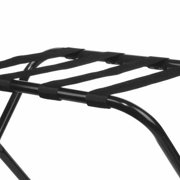 King's Brand Furniture-Black Metal Foldable Luggage Rack Stand with Nylon Belts