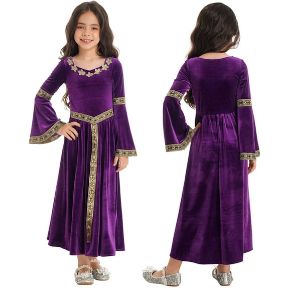 Aislor Medieval Princess Girls Renaissance Party Vintage Maxi Dress Ball Gown 6-16 Purple 14