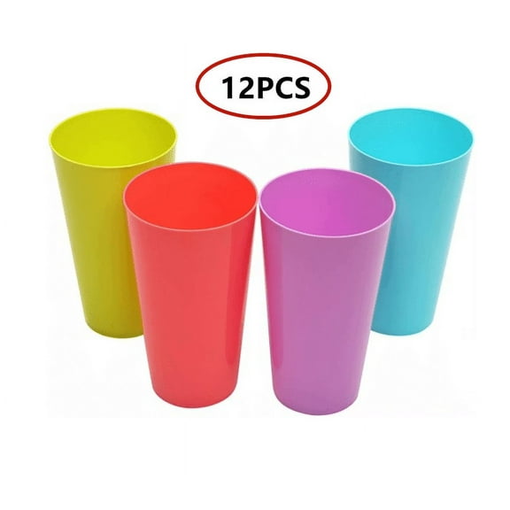 Topboutique 12 Pack 24 Ounce Plastic Kids Juice Tumblers, Unbreakable Drinking Glasses, Plastic Cups 4 Assorted Colors
