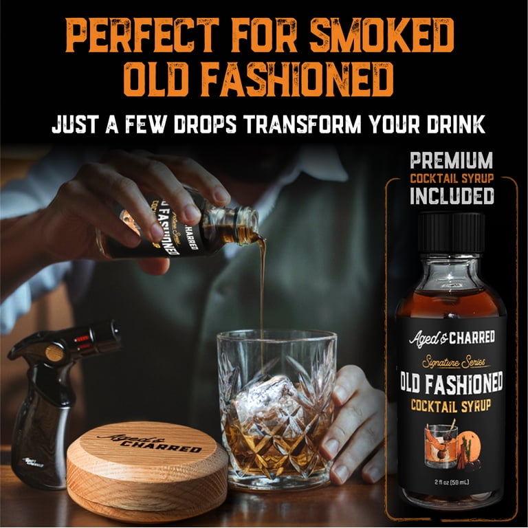 Aged & Charred Whiskey Smoker Kit, 8 Wood Chip Flavors, Torch, Old