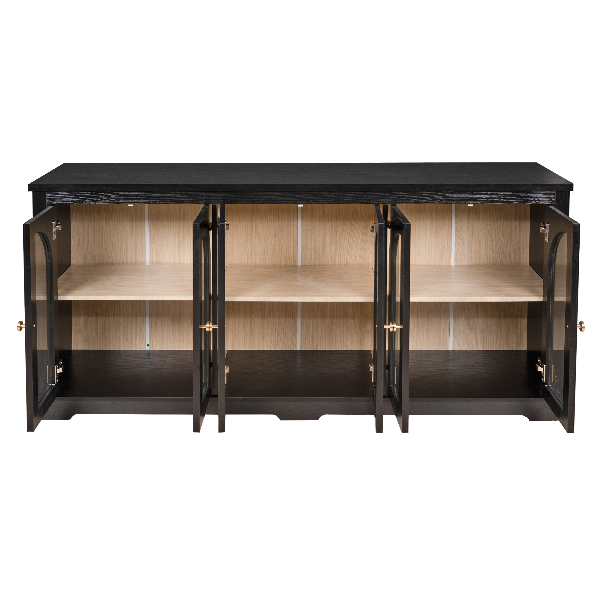 HOQBN 68" Modern Arched Glass Sideboard with 6 Doors, Buffet Cabinet with Storage and Adjustable Shelves, Large Credenza for Living Room,Kitchen,Entryway,Black