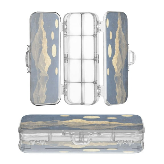Plastic Pencil Box Large Capacity Pencil Boxes Clear Boxes with Snap-Tight Lid Stylish Office Supplies Storage Organizer Box Gold-blue Mountains