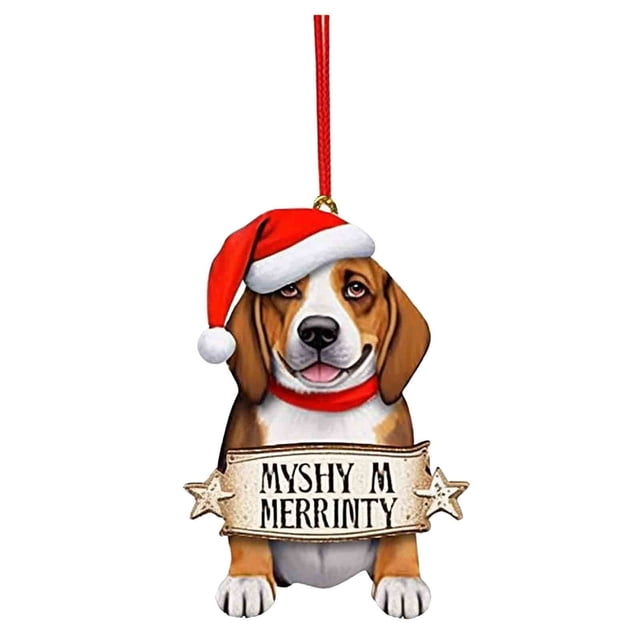 Decoración del hogar con forma de perro plano, decoración del árbol de Navidad.