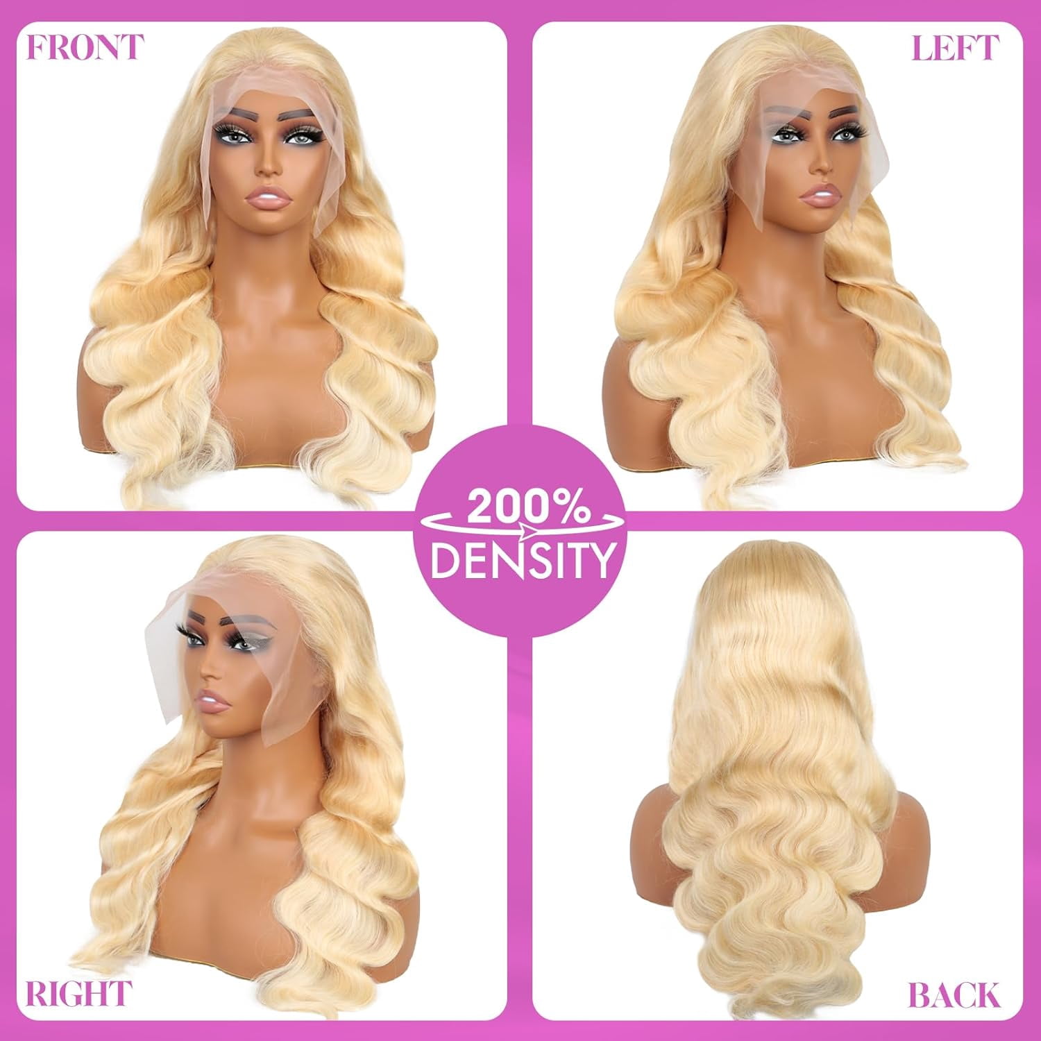 22" 613 Lace Front Wig Human Hair, Body Wave 13x4 Blonde Lace Front Wigs