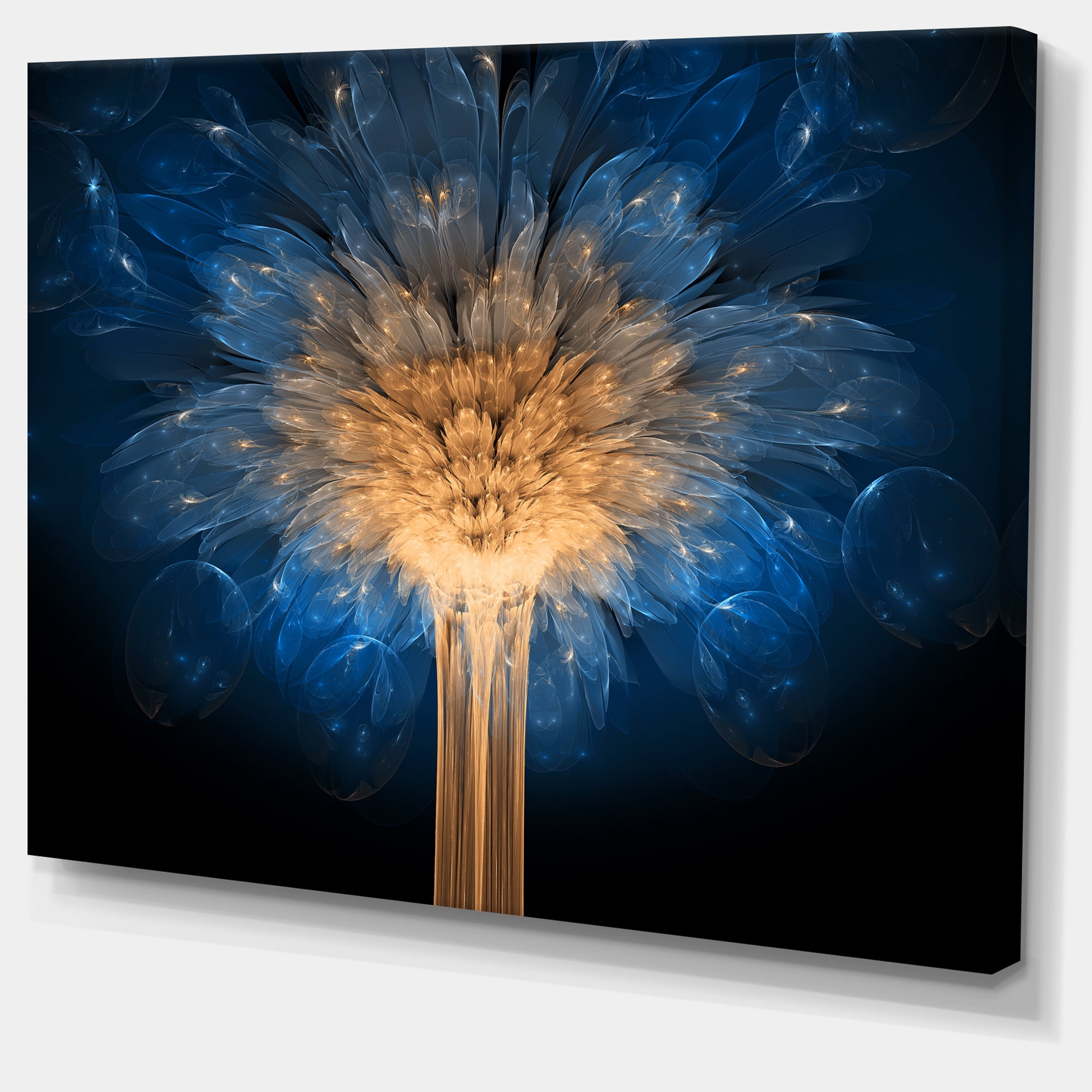 Designart 'Fractal 3D Blue Dragon Flower ' Contemporary Canvas Art Print
