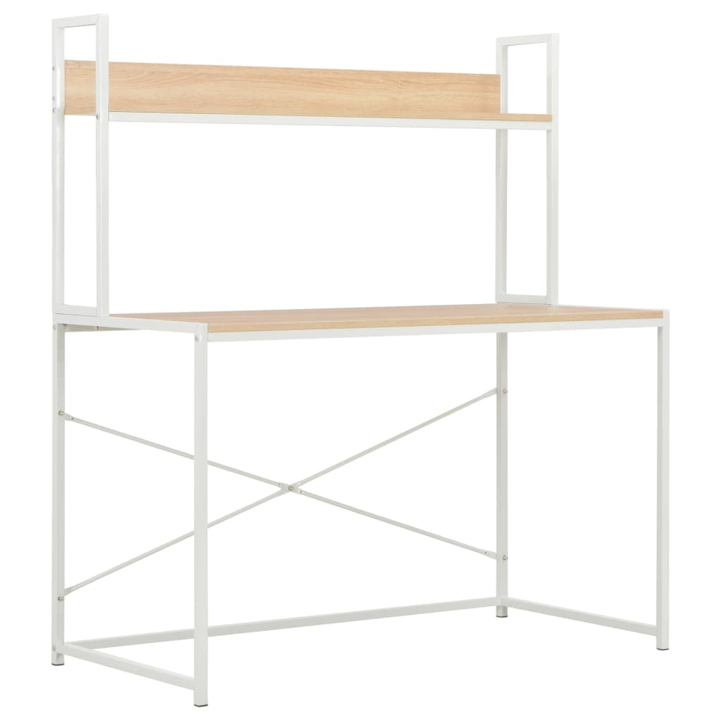 Kepooman Home Office Industrial PC Study Writing Working Table, 47.2" x 8.3" x 24.8", White + Oak Kepooman Home Office Industrial PC Study Writing Working Table, 47.2" x 8.3" x 24.8", White + Oak