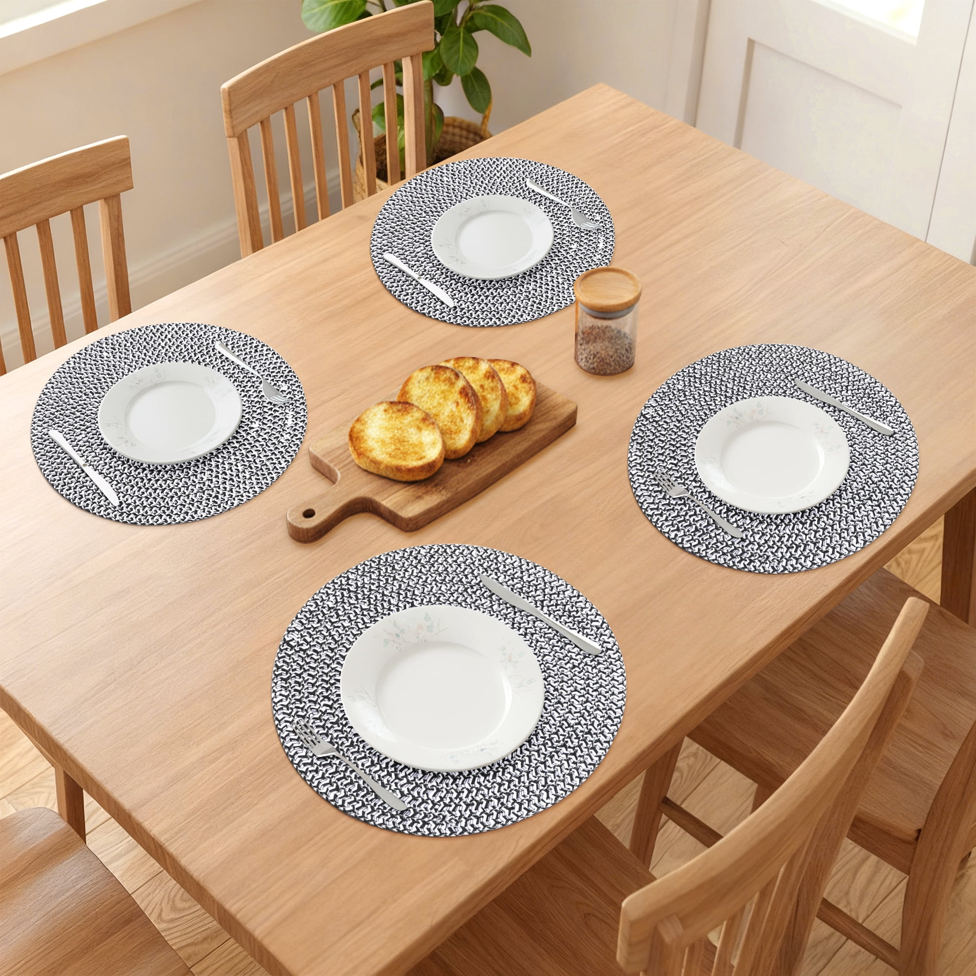 Unique Bargains Round Placemats Set of 6 Woven Placemats for Home Black