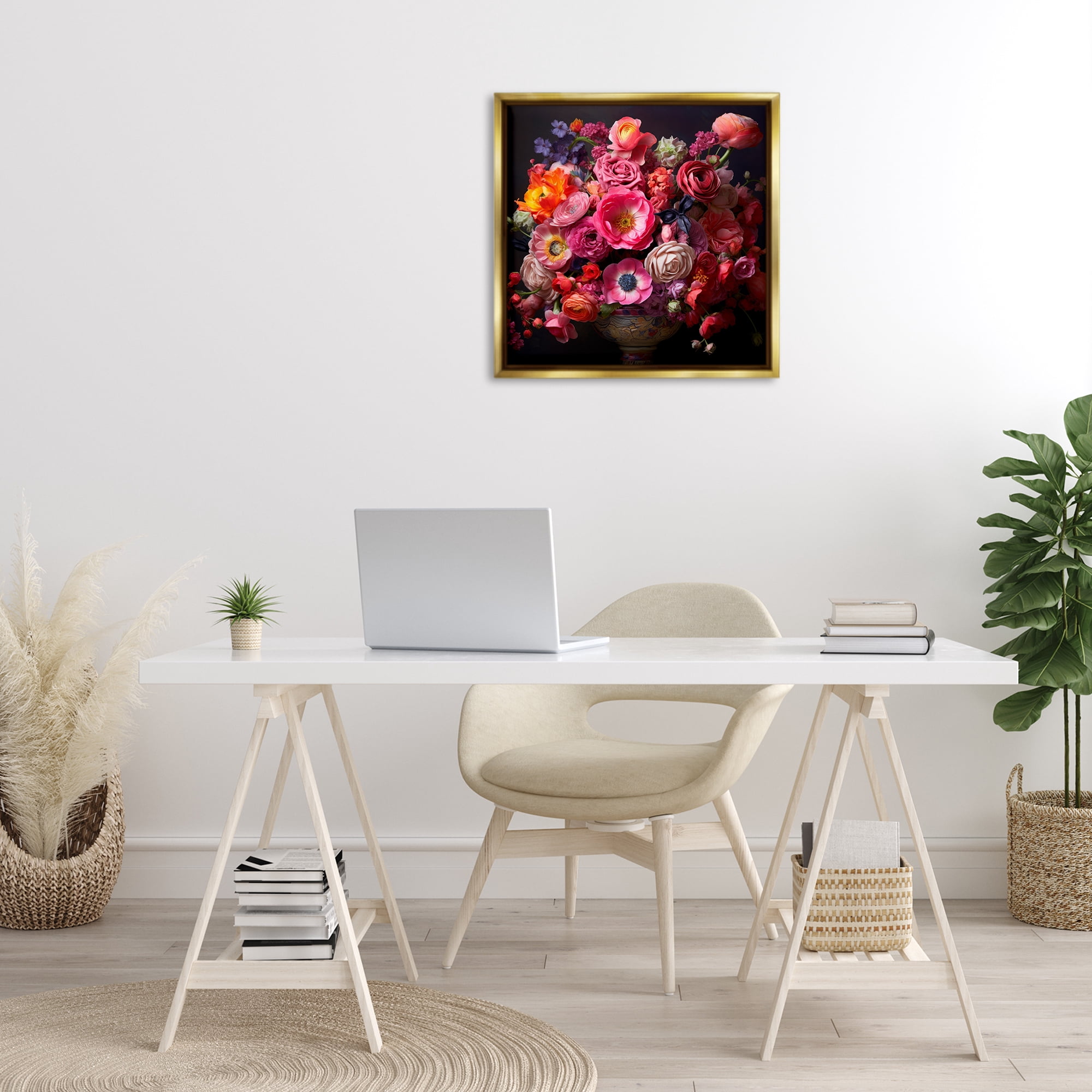 Stupell Industries Dark Full Bouquet Botanical & Floral Painting Gold Floater Framed Art Print Wall Art, 25 x 25