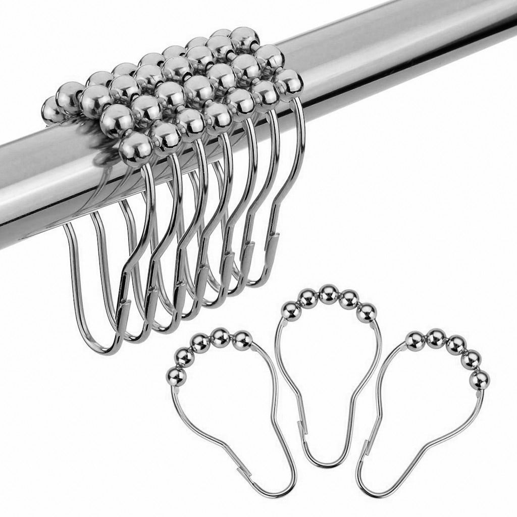 Clothing Shower Curtain Hooks Rings,Metal Rust Resistant S Shaped Hooks Hangers for Shower Curtains Kitchen Utensils Black Decorative Shower Curtain Hooks for Bathroom Set of 12 Towels